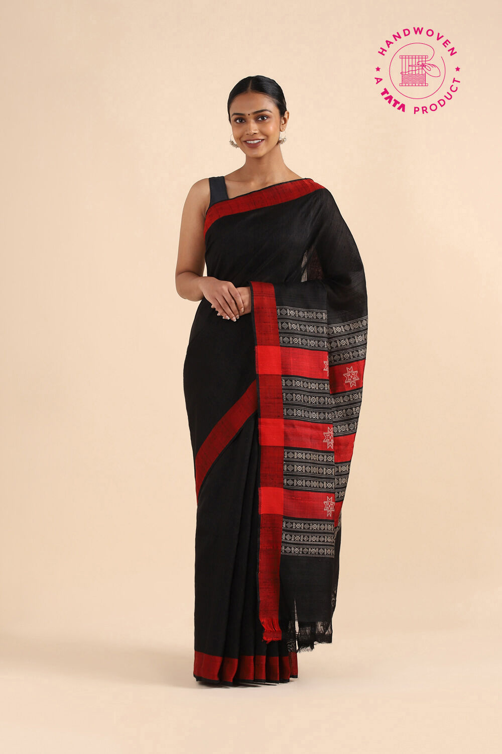 Black Pure Silk Woven Saree image number null