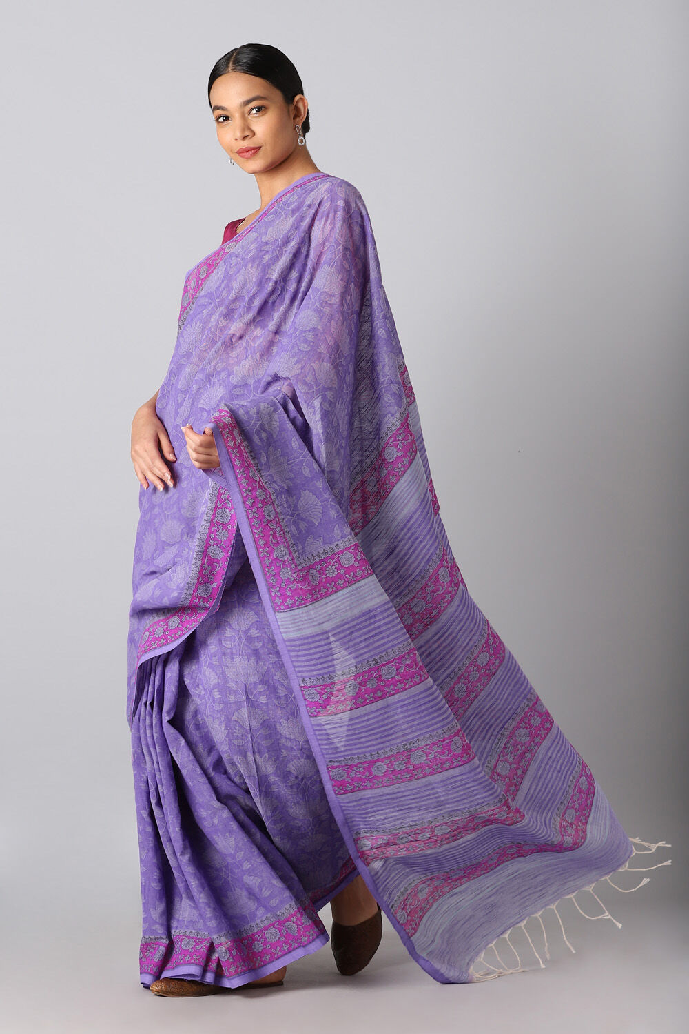 Violet Pure Cotton Printed Saree image number null