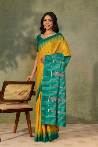 Yellow Pure Tussar Silk Ikat Saree thumbnail image number null