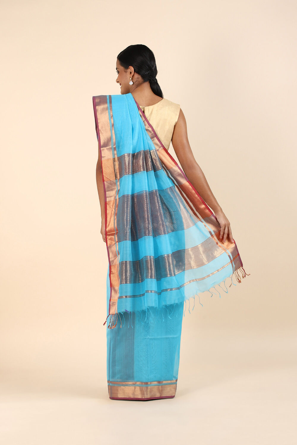 Light Blue Pure Silk Cotton Maheswari Saree image number null