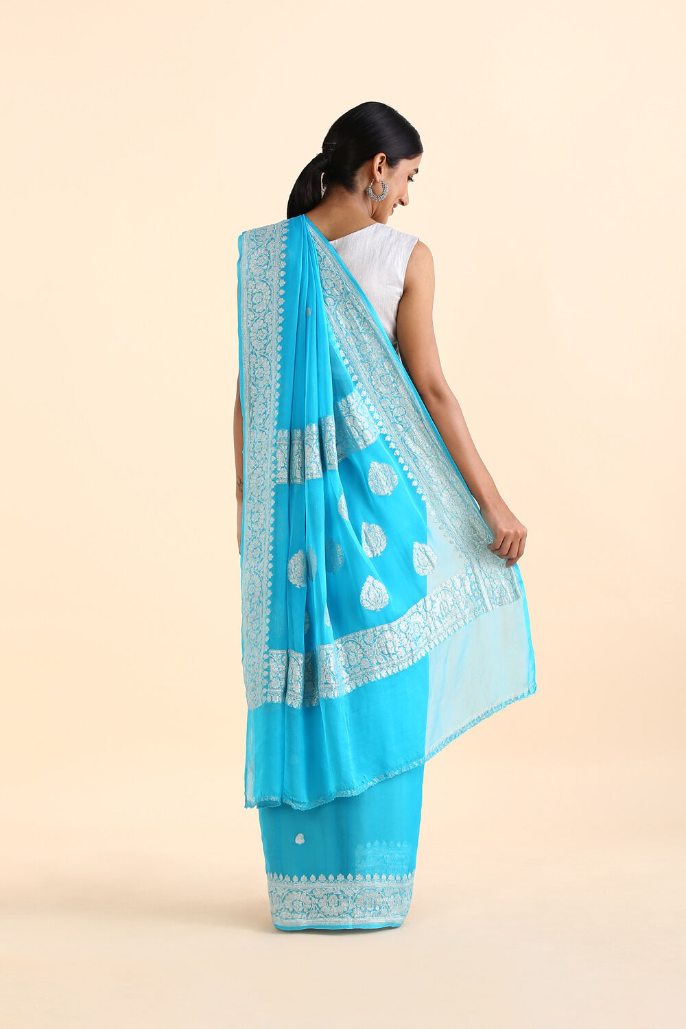 Blue Pure Georgette Banarasi Saree image number null