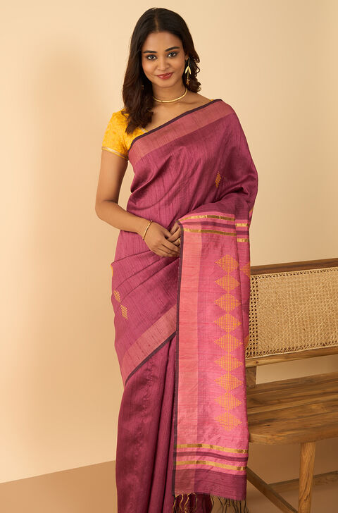 Purple Bhagalpur Woven Pure Silk Saree