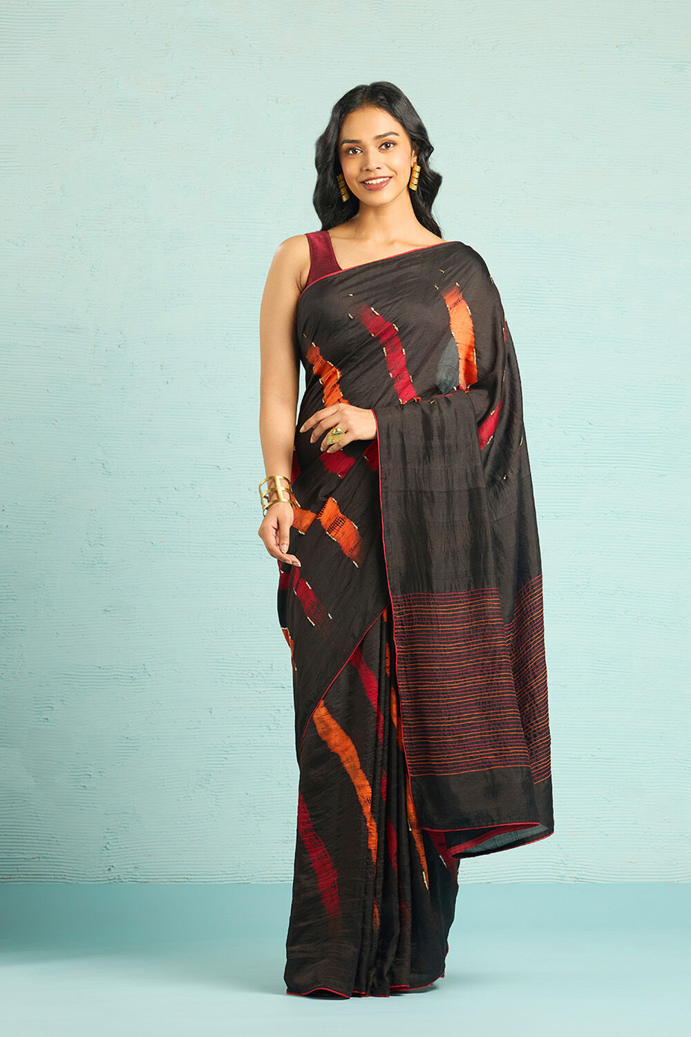 Black Pure Silk Tie and Dye Saree image number null