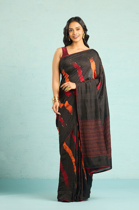 Black Pure Silk Tie and Dye Saree