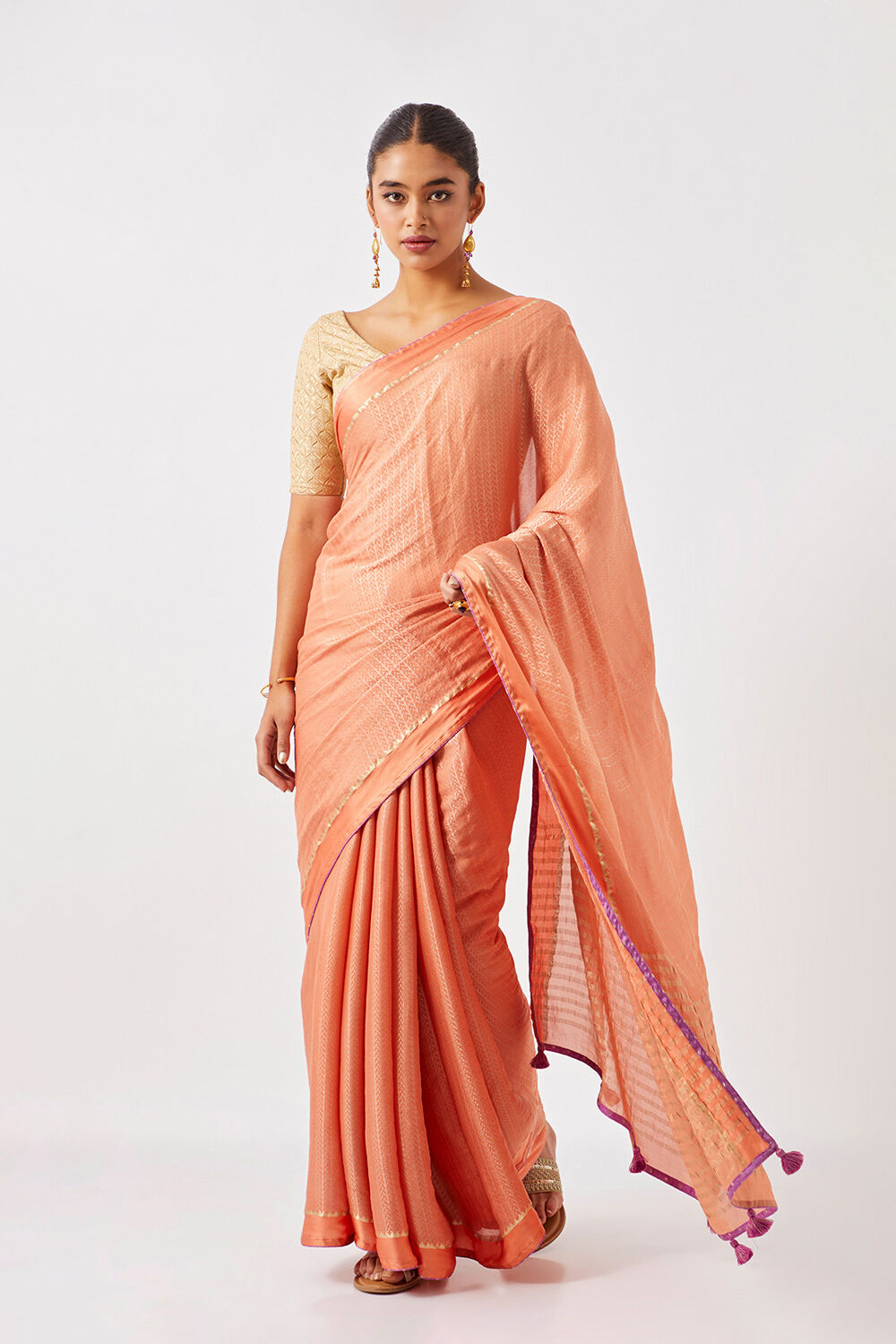 Light Pink Pure Crepe Woven Saree image number null