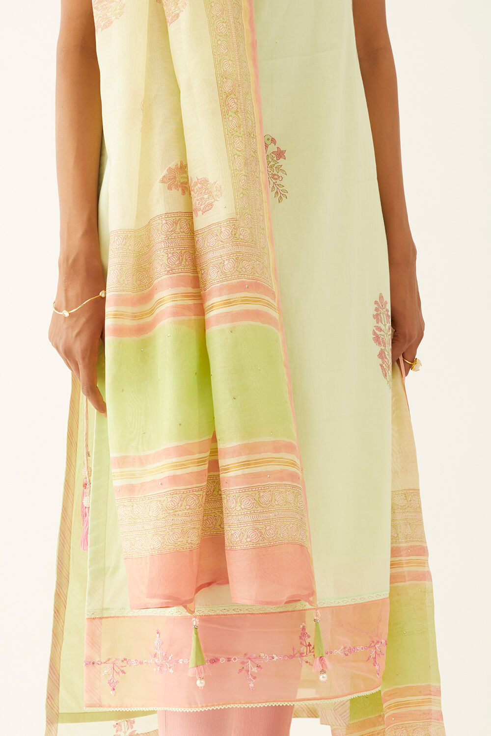 Light Green Silk Cotton Sanganeri Printed Dupatta image number null