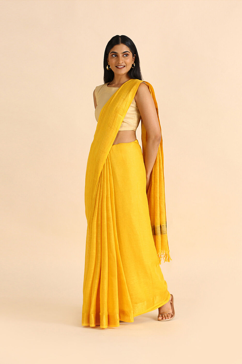 Yellow Handwoven Bhagalpuri Pure Linen Saree image number null