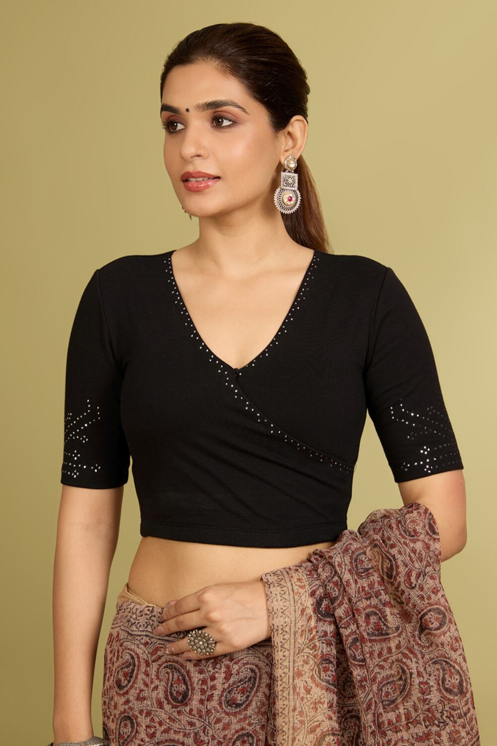 Black Cotton Lycra Mukaish Embroidery Blouse image number null
