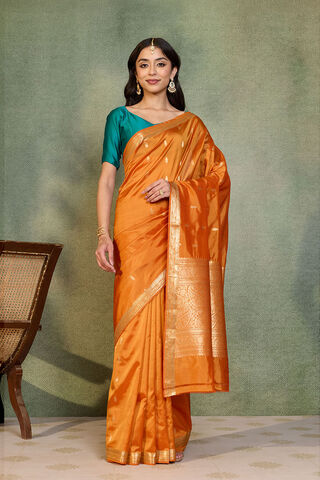 Orange Silk Viscose Cutwork Banarasi Inspired Design Saree thumbnail image number null
