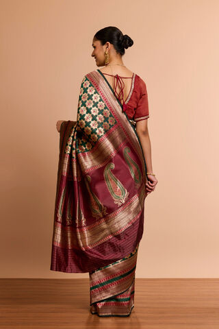 DarkGreen Pure Silk Brocade Banaras Saree thumbnail image number null