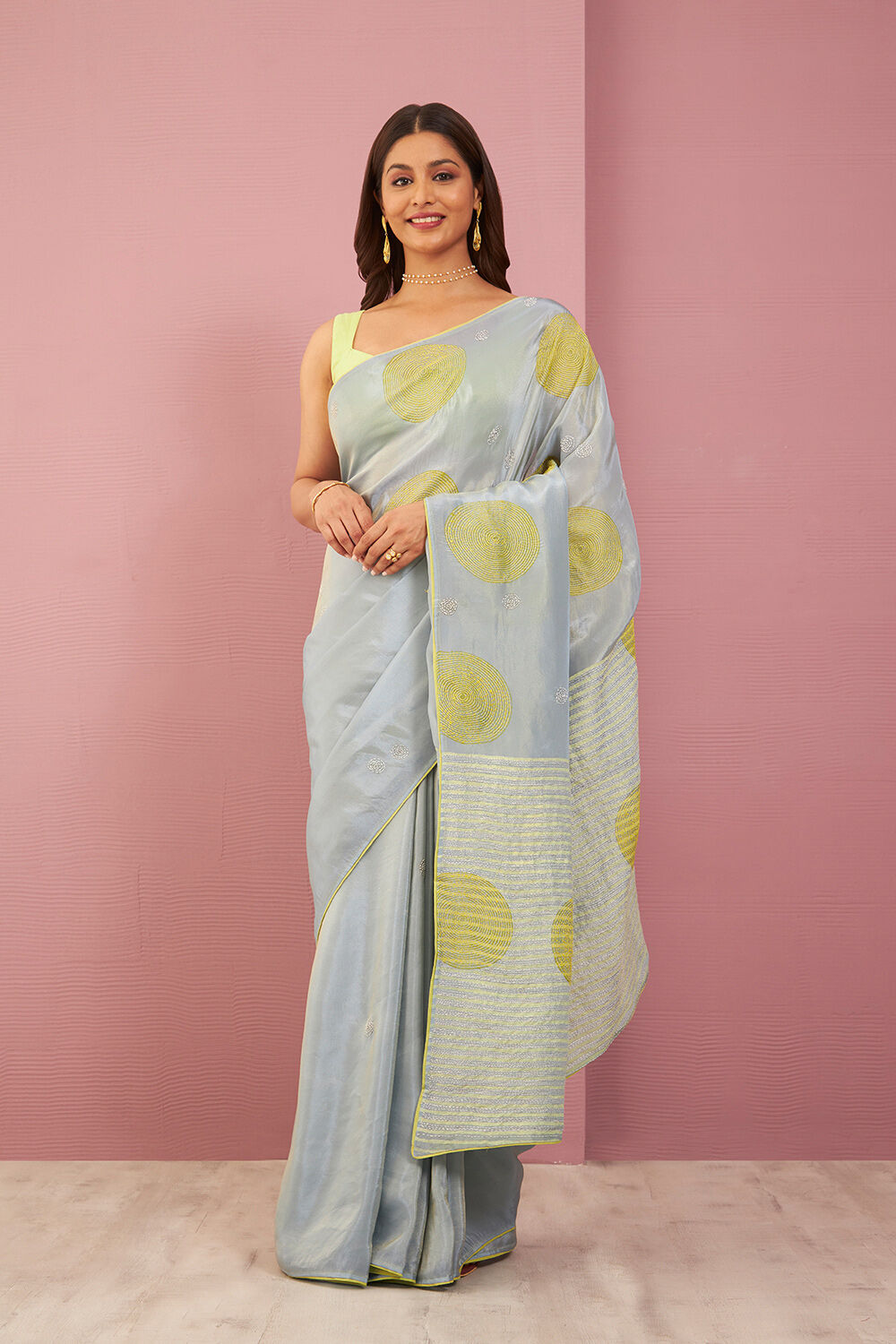 Blue Pure Tissue Organza Printed Embroidery Saree image number null