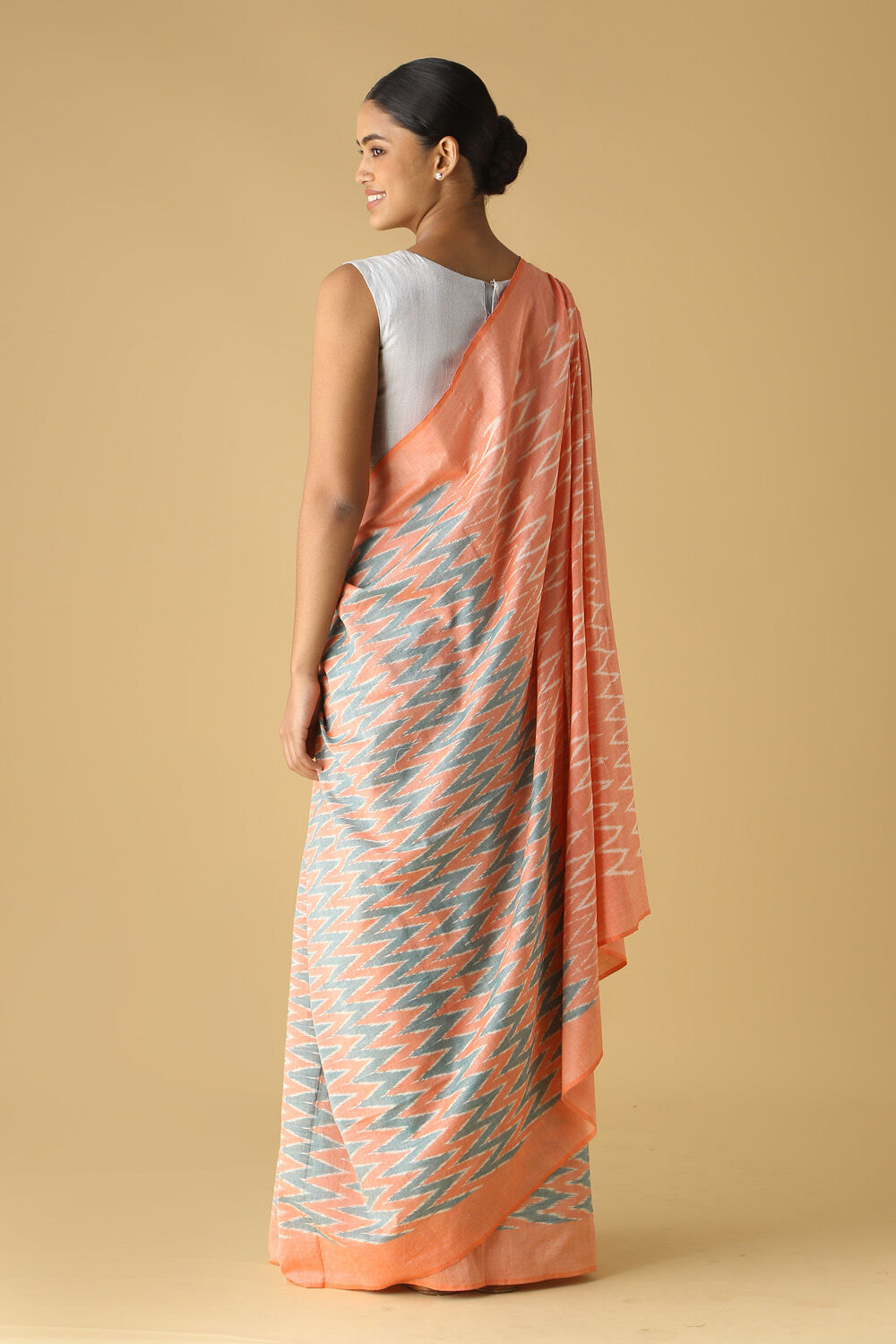Light Orange Pure Cotton Pochampalli Ikat Saree image number null