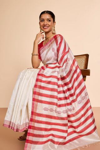 Off White Bhagalpur Woven Pure Tussar Silk Saree image number