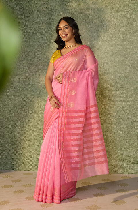 Pink Woven Pure Silk Cotton Chanderi Saree