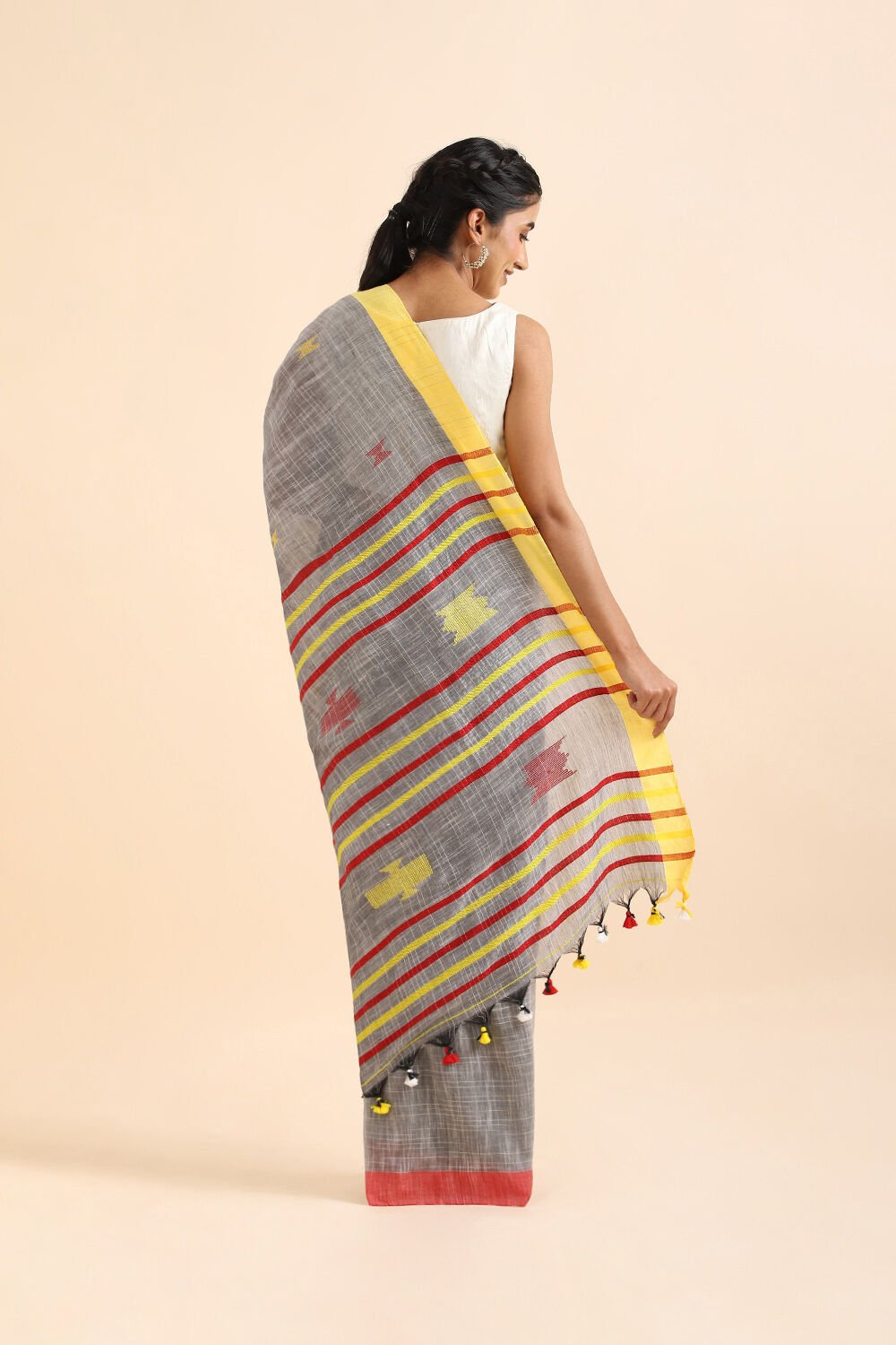 Grey Pure Cotton Bengal Saree image number null