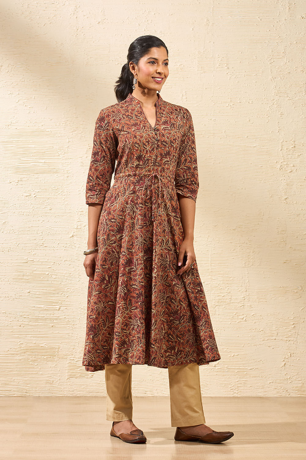 Orange Block Printed Kalamkari Pure Cotton Kurta image number null