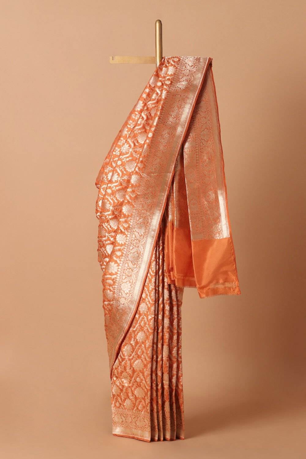 Dark Orange Pure Silk Banarasi Saree image number null
