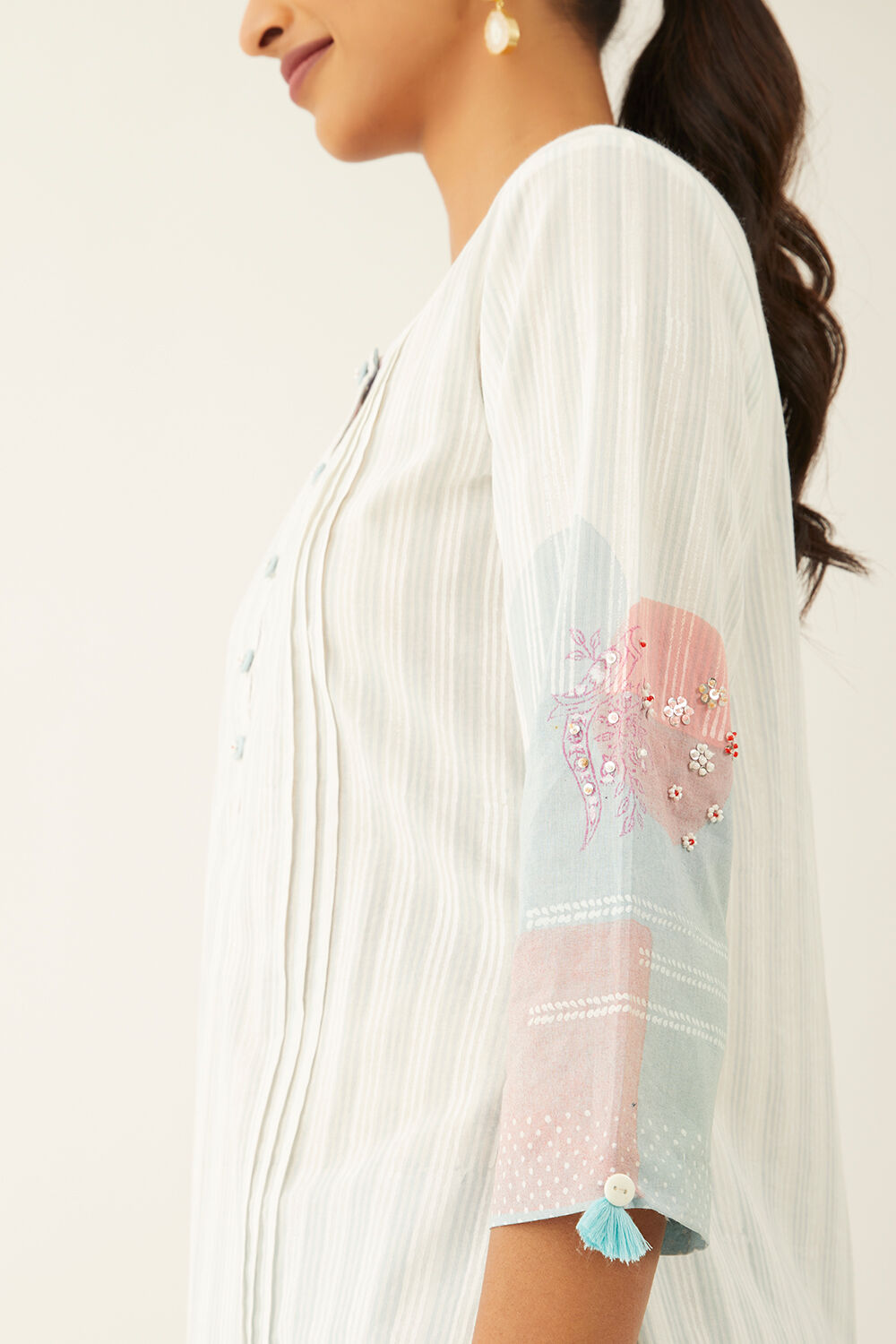 Off White Pure Cotton Printed Sanganeri Kurta image number null