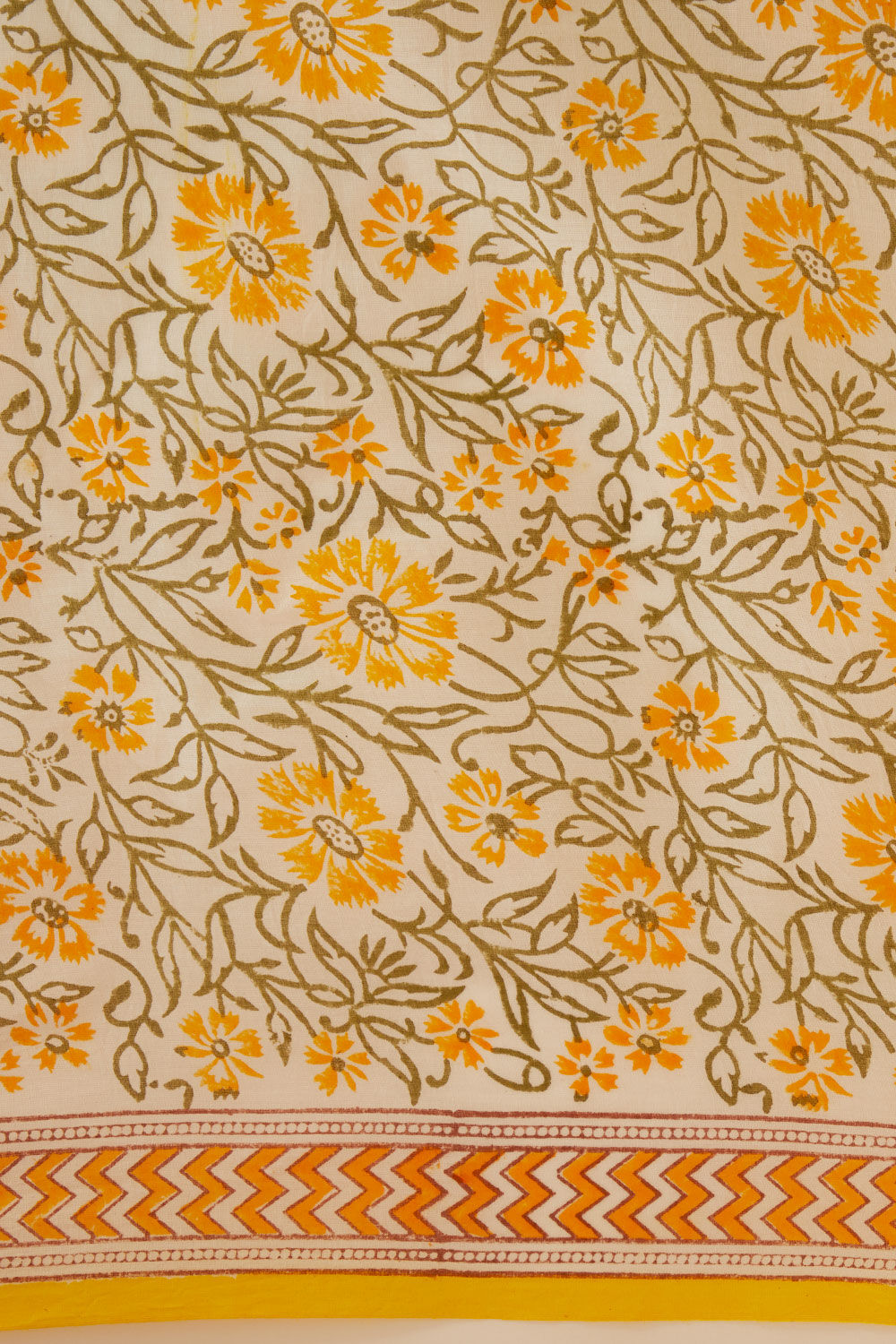 Yellow Pure Cotton Block Print Saree image number null
