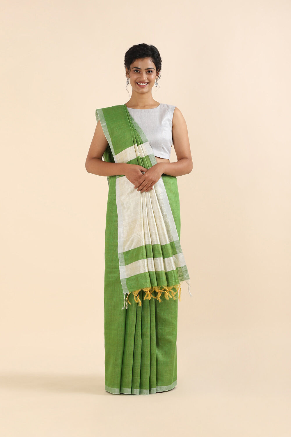 Light Green Pure Tussar Silk Bhagalpuri Saree image number null