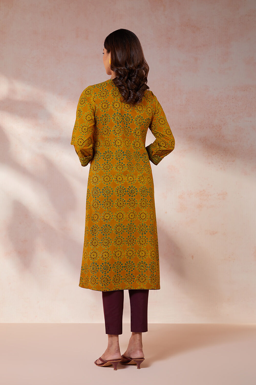 Yellow Pure Cotton Ajrakh Bandhani Kurta image number null