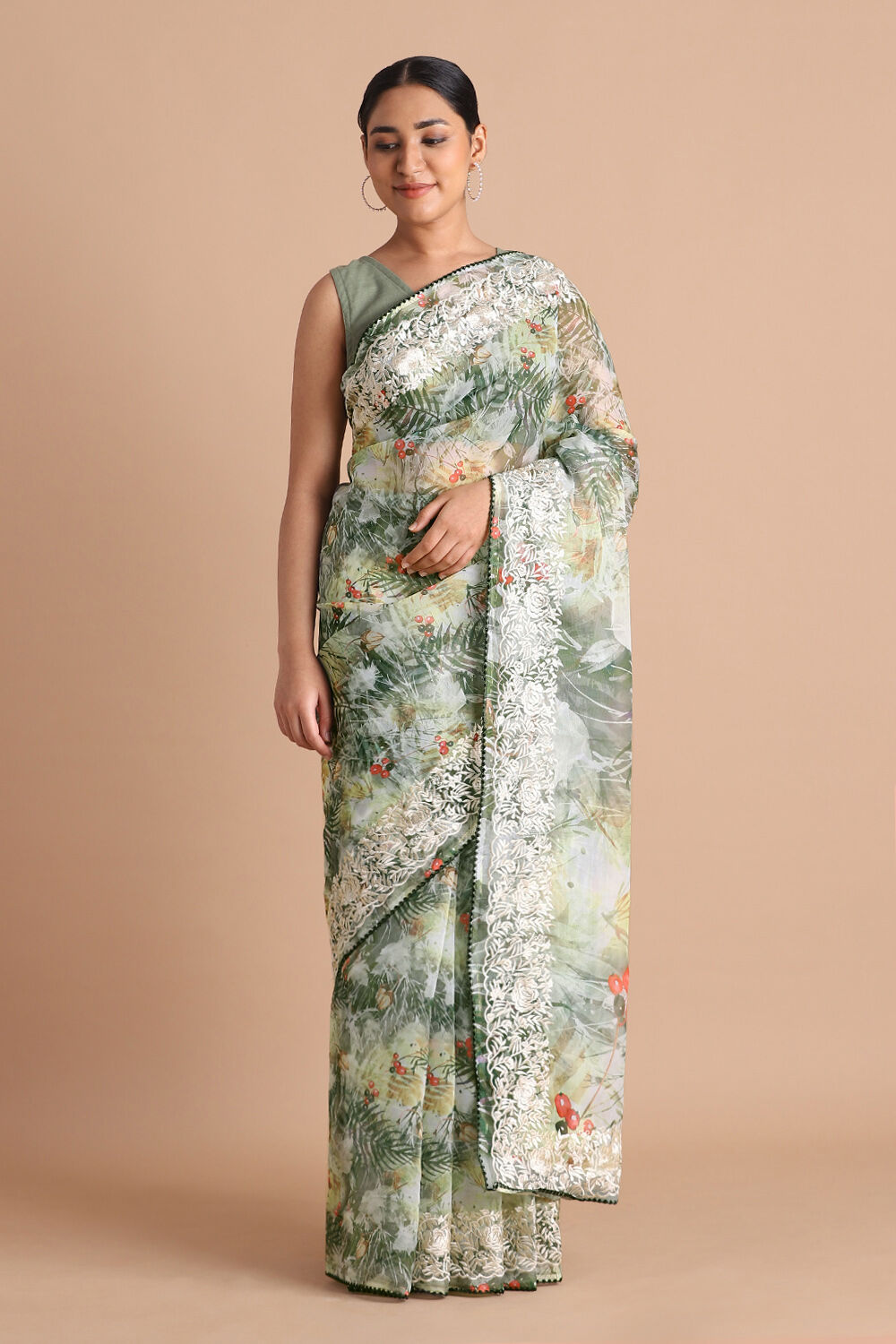 Green Pure Embroidered Saree image number null