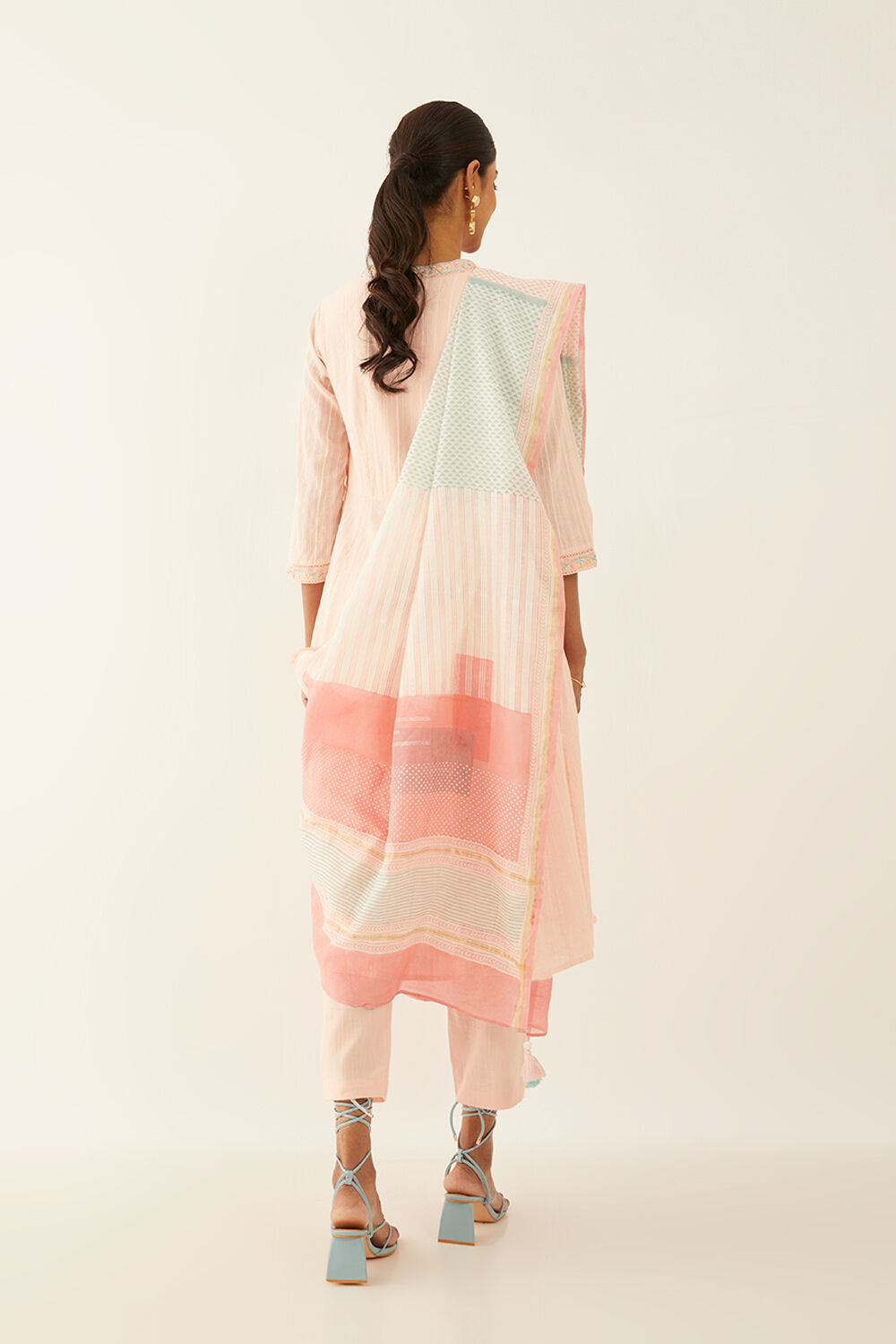 Light Pink Cotton Block Printed Kurta Set image number null