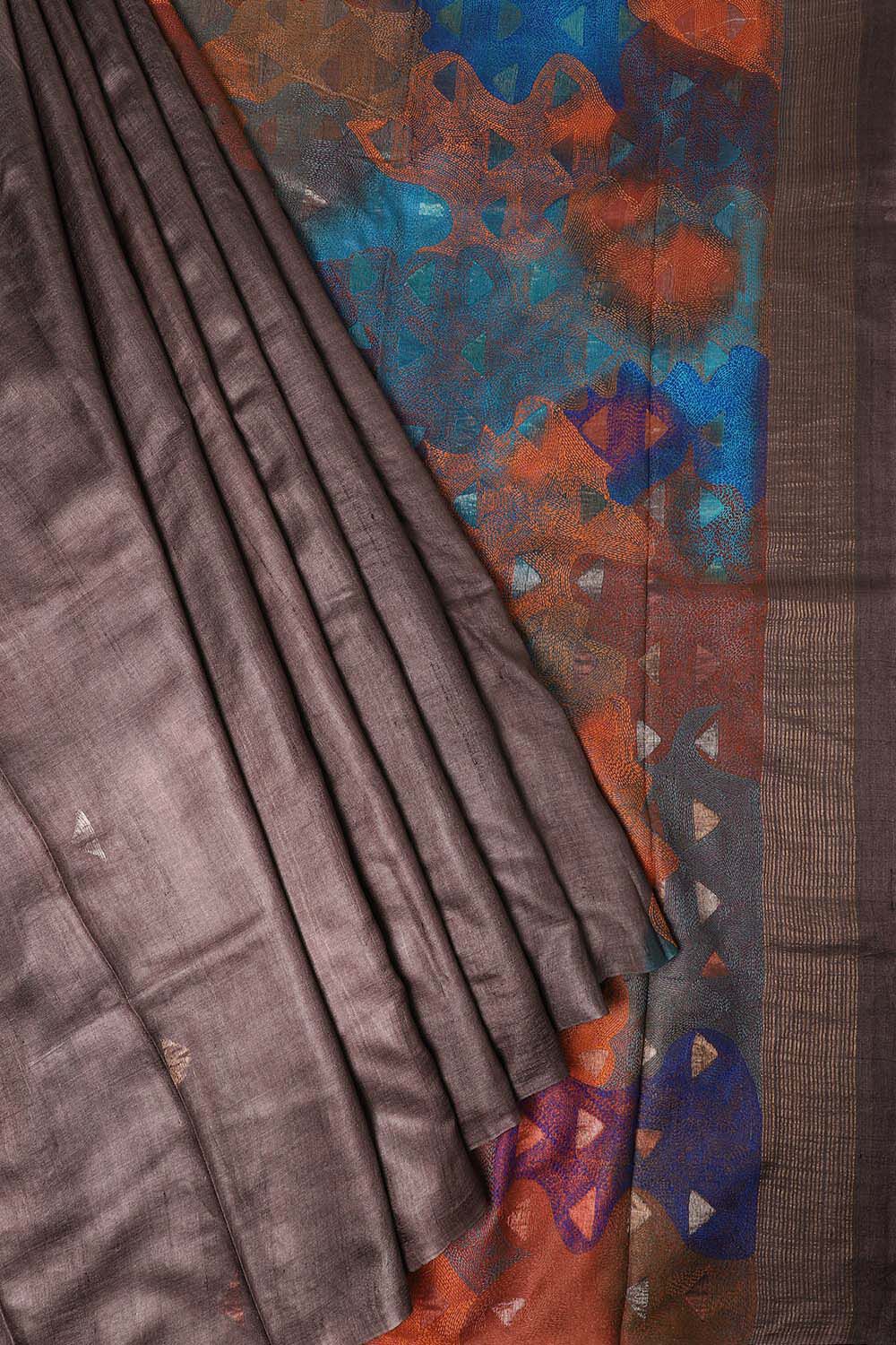 Brown Pure Silk Tussar Jamdani Saree image number null
