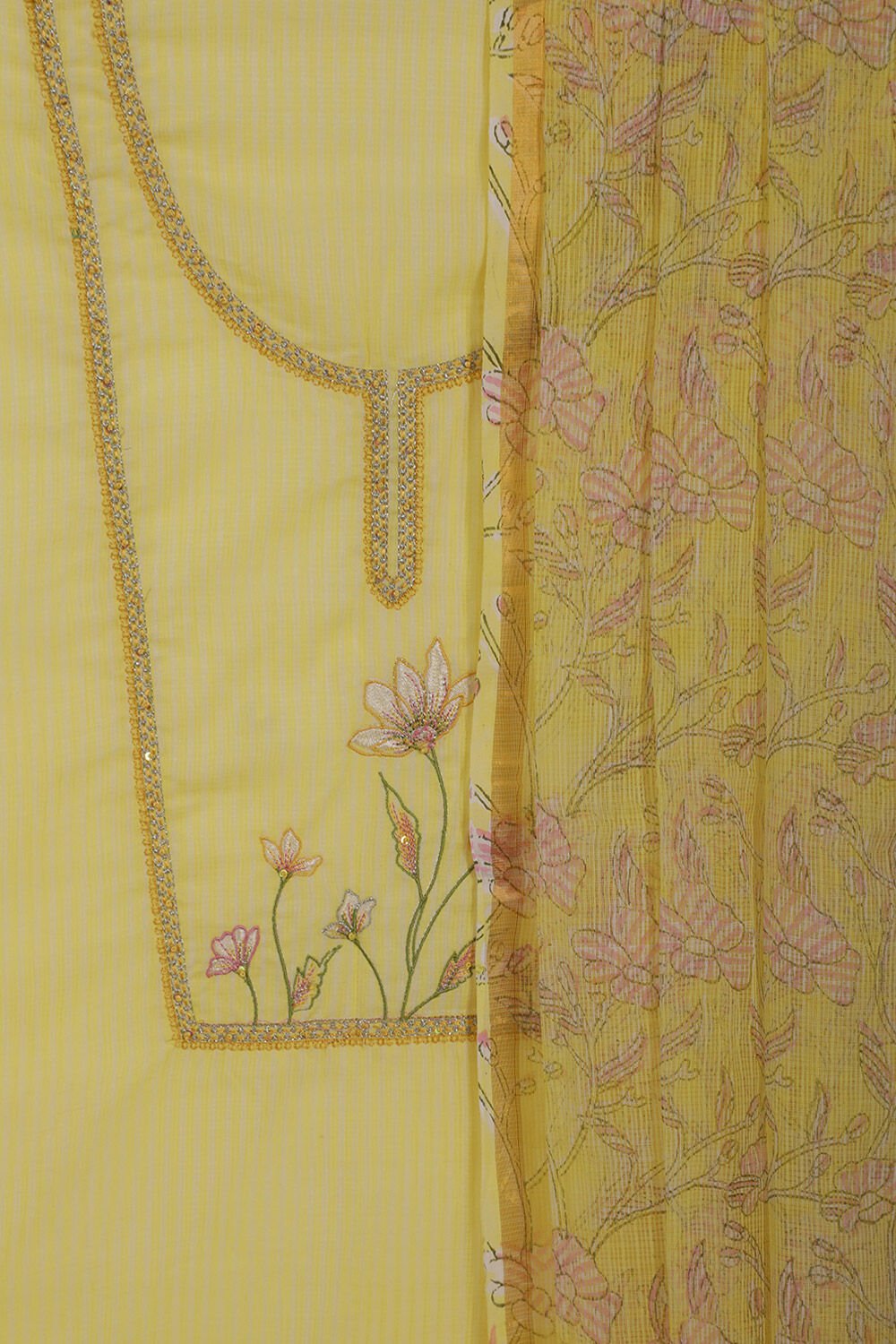 Light Yellow Pure Cotton Kota Embroidery Unstitched Suit Set image number null