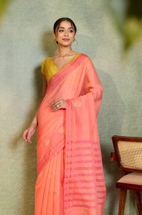 Orange Woven Pure Silk Cotton Chanderi Saree