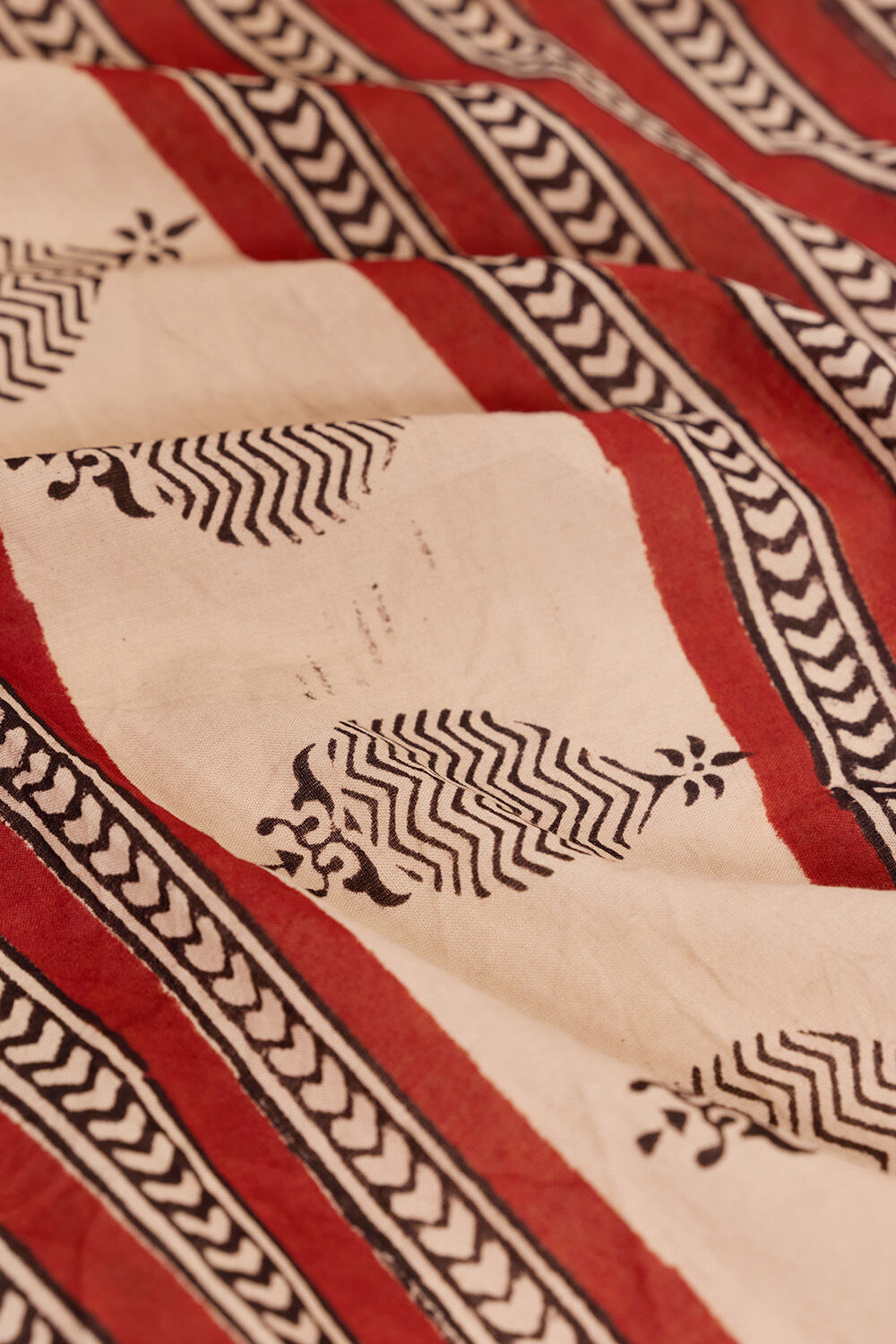 Dark Red Rajasthan Block Printed Pure Cotton Saree image number null
