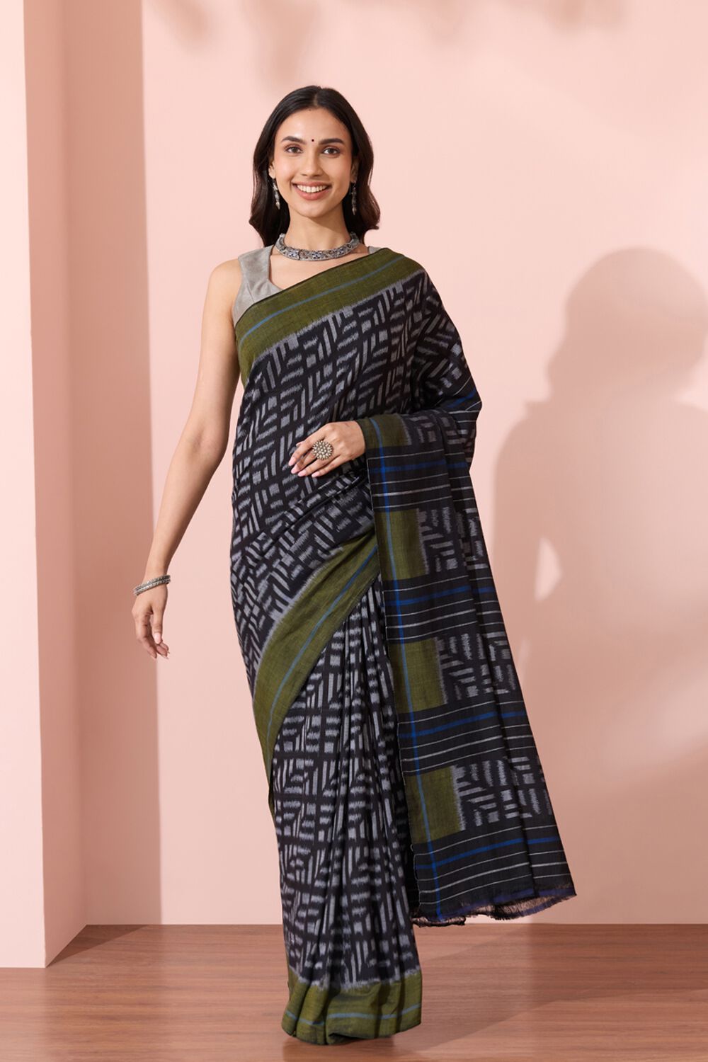 Black Odissa Pure Cotton Ikat Saree image number null