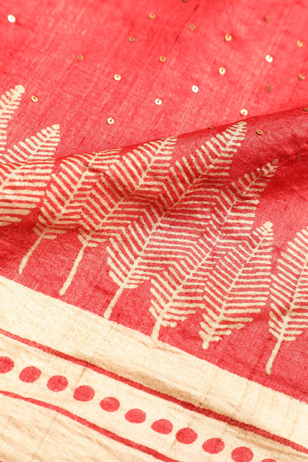 Red Pure Tussar Silk Block Printed Saree image number null