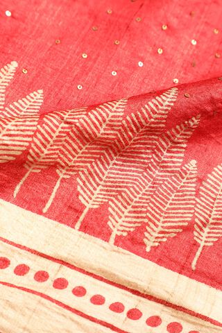 Red Pure Tussar Silk Block Printed Saree thumbnail image number null