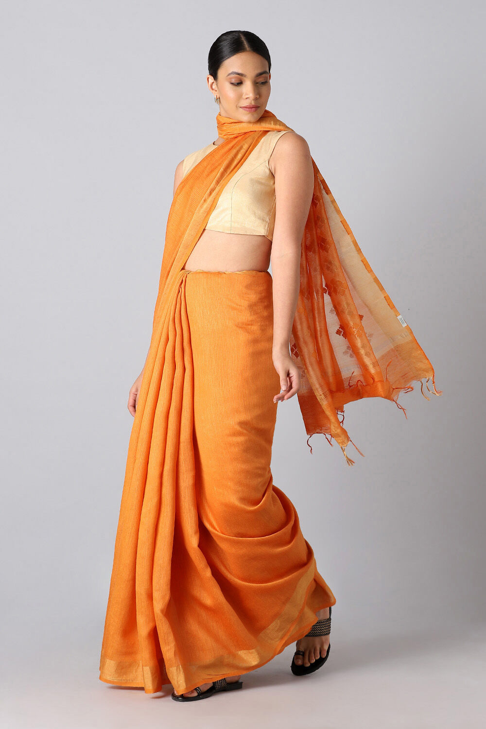 Orange Pure Silk Tussar Bhagalpuri Saree image number null