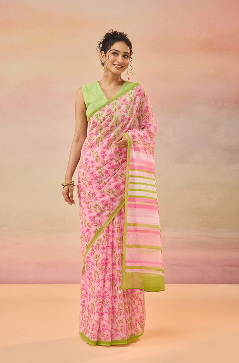 Pink Bengal Screen Printed Pure Cotton Kota Saree