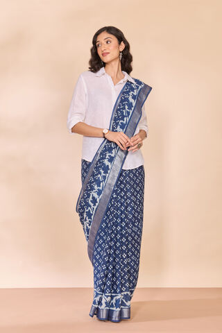 Blue Bagru Viscose Cotton Dabu Block Printed Saree thumbnail image number null