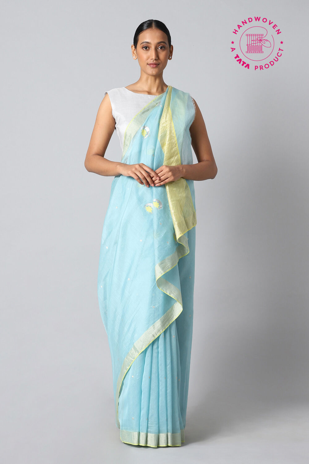 Light Blue Pure Silk Cotton Chanderi Saree image number null
