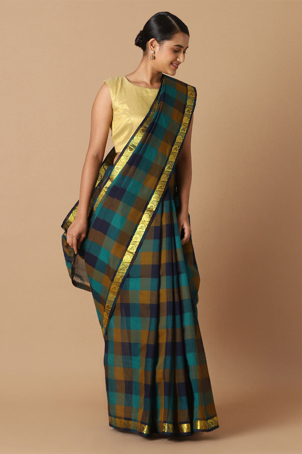 Blue Pure Cotton Chettinad Saree image number null