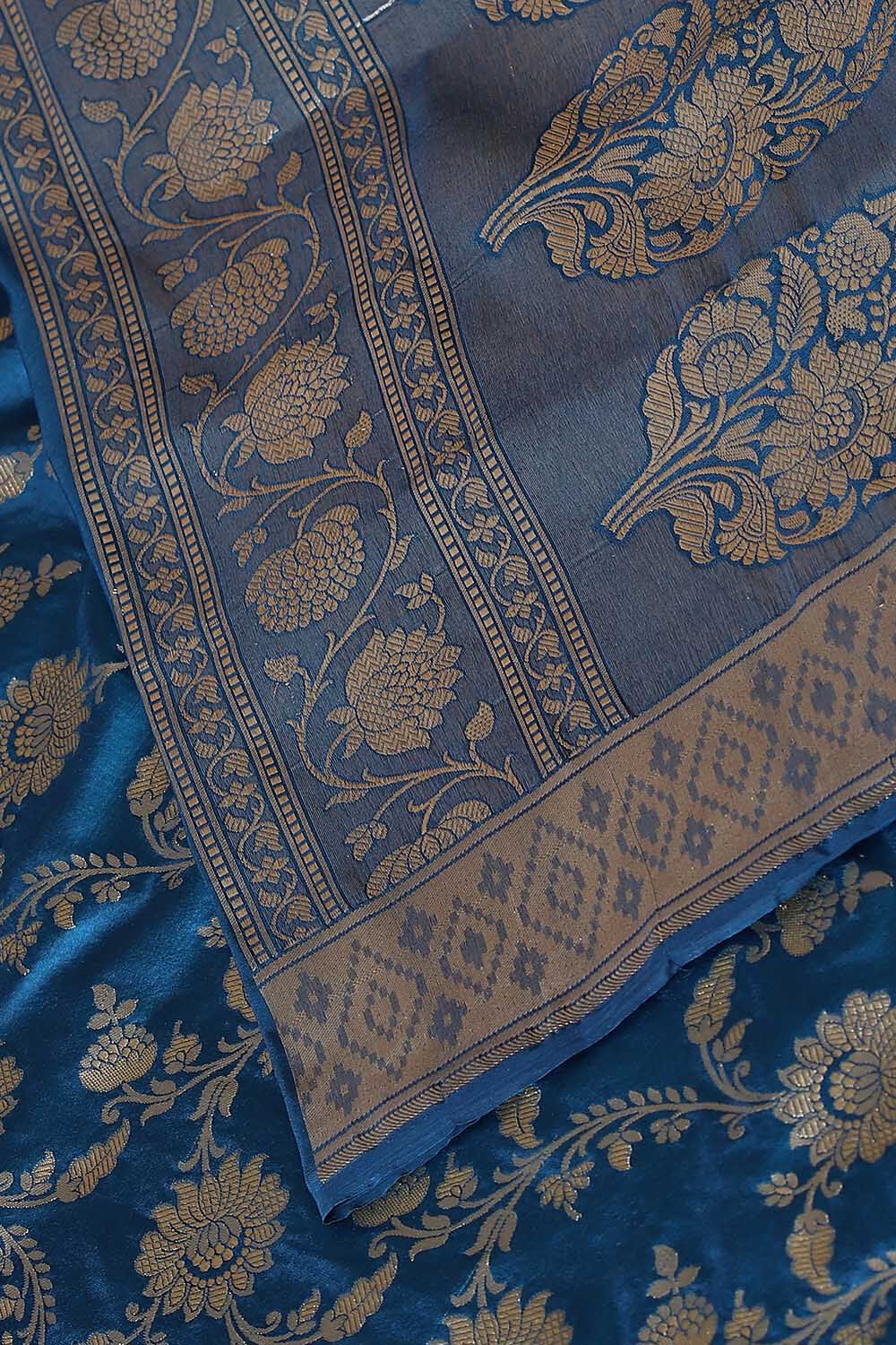 Dark Blue Pure Silk Banarasi Saree image number null