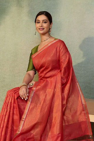 Red Chattisgarh Woven Pure Tussar Silk Saree image number