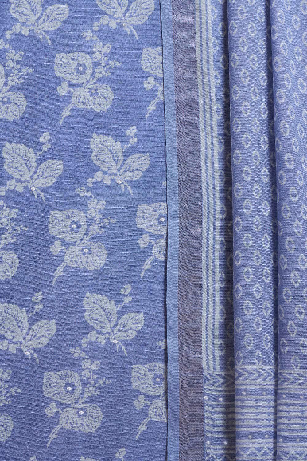 Light Blue Screen Printed Pure Cotton Linen Suit Set image number null