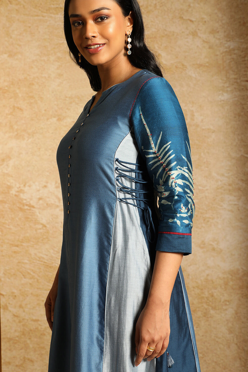 Blue Pure Silk Cotton Cyanotype Kurta image number null