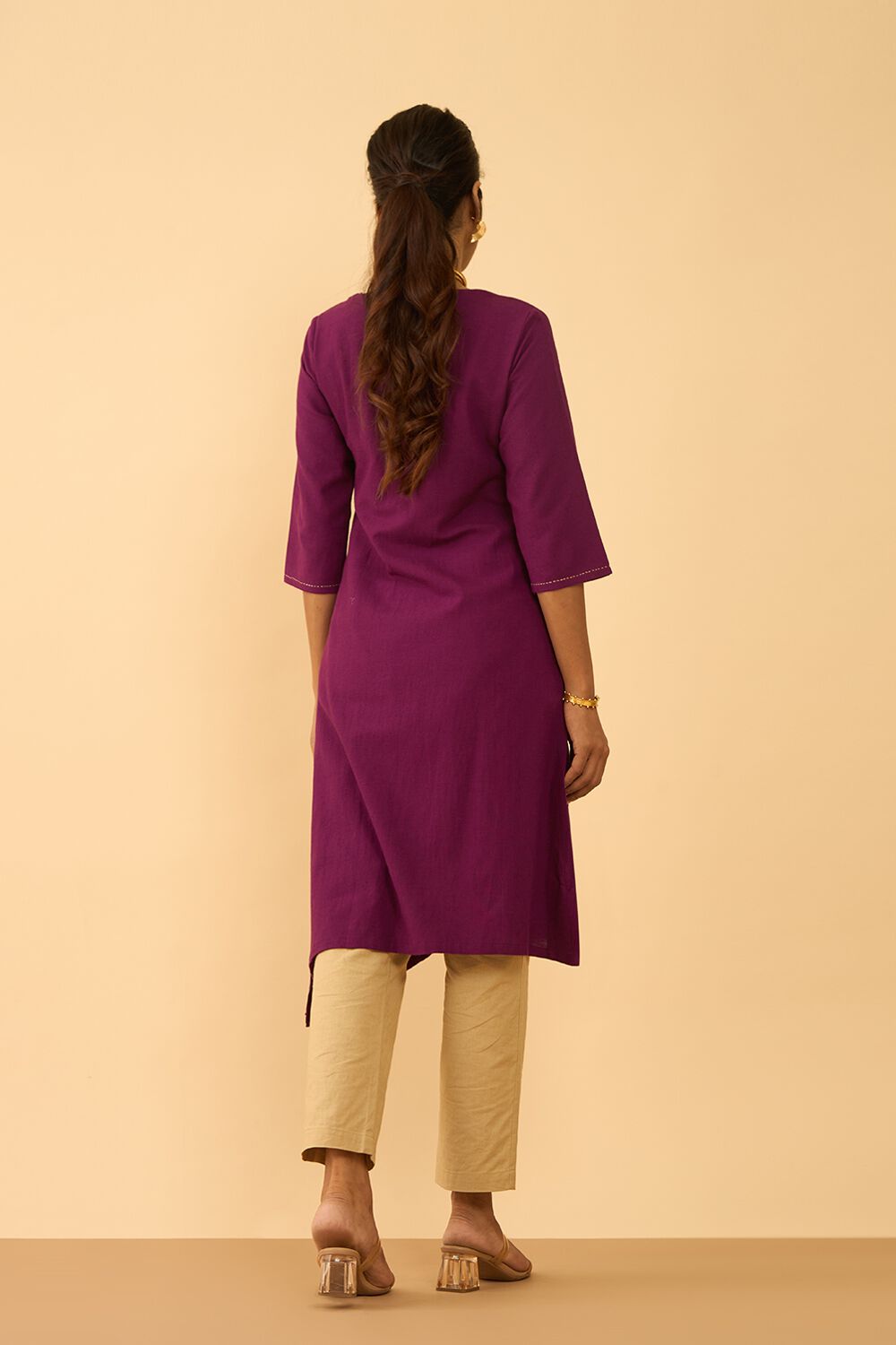 Violet Viscose Cotton Embroidered Kurta image number null