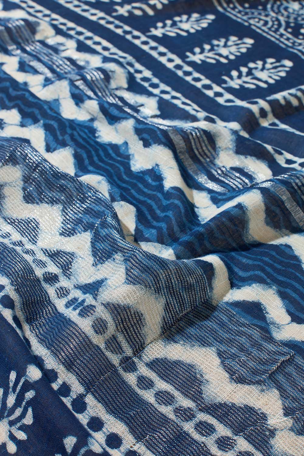 Blue Block Printed Cotton Viscose Saree image number null