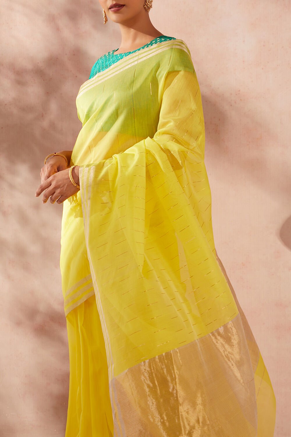 Yellow Woven Pure Silk Cotton Chanderi Saree image number null