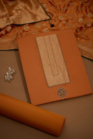 Dark Orange Embroidered Viscose Unstitched Suit Set image number