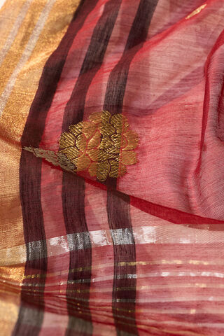 Dark Red Woven Pure Silk Cotton Chanderi Saree thumbnail image number null