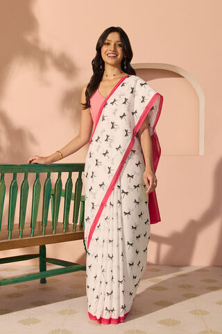 White Bengal Screen Printed Pure Cotton Mulmul Saree thumbnail image number null