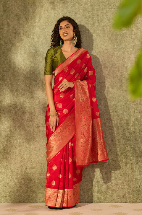 Red Pure Viscose Woven Saree